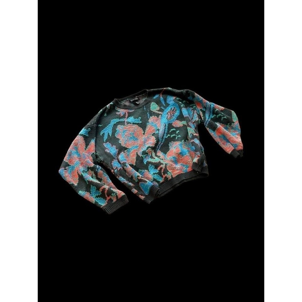 80's Generra Floral Pop Art Cotton Sweater Fall Colors Women's Oversized Small